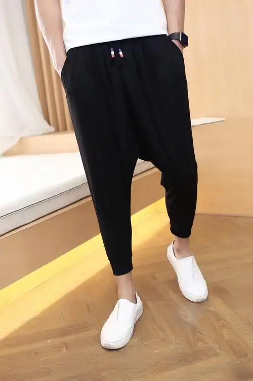 男装大裆裤男2016夏季男士9分裤灯笼裤中国民族风哈伦裤垮裤藏青条纹k