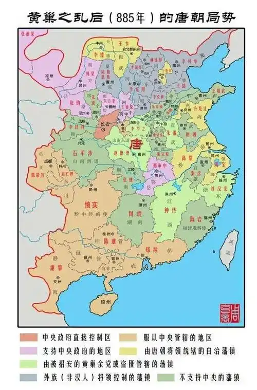 中国855年的唐朝局势图