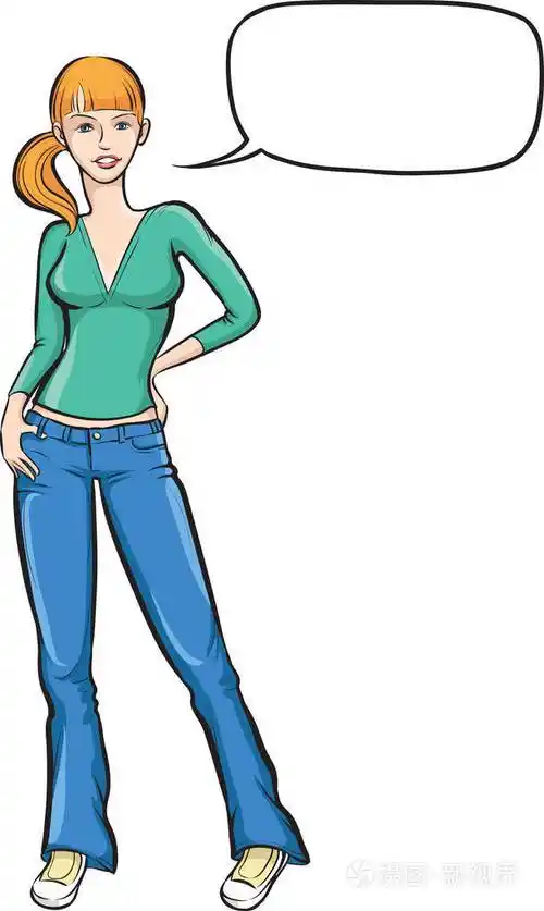 带有语音泡沫的牛仔裤站立女孩的矢量插图.