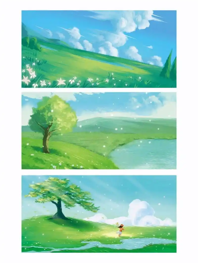 横版卡通背景手绘插画 宝子们晚上好!