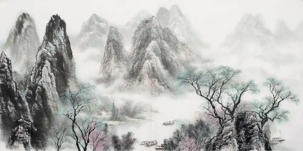 古月轩普快挂画装饰山水淡彩四尺手绘国画包邮国画