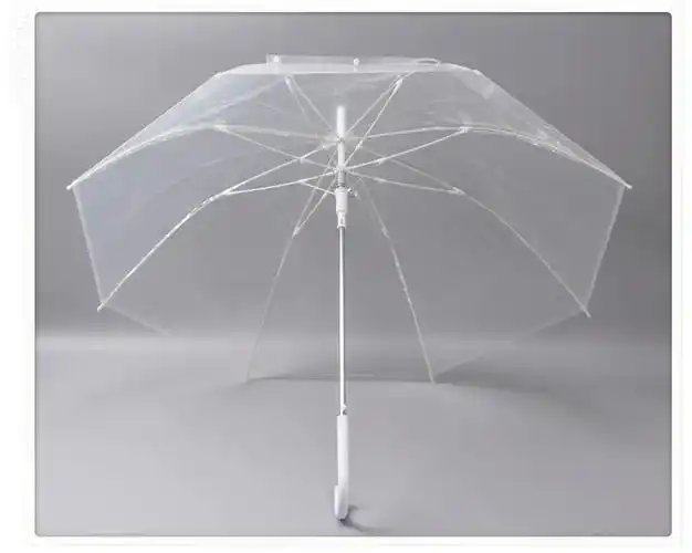 厂家批发透明雨伞白纤维骨加厚poe长柄环保伞 定制logo直杆广告伞
