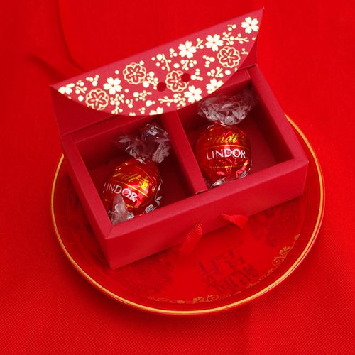 瑞士莲牛奶软心巧克力喜糖成品2粒 中式梅开五福婚庆喜糖盒子含糖