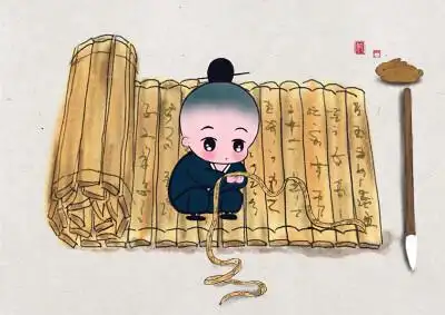 兔子 竹简 毛笔书手绘 了尘小道士by妃fei 手机壁纸 水彩手绘 古风