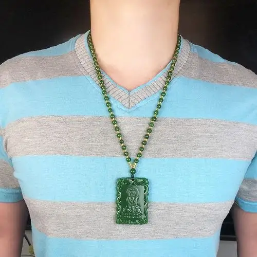 开光转运男士脖子挂件吊坠玉观音吊坠 男 男款和田碧玉玉佩牌大号