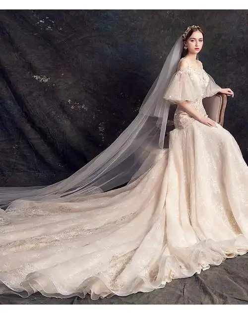 森系轻纱婚纱礼服2020新款新娘修身显瘦鱼尾裙小拖尾旅拍小个子女