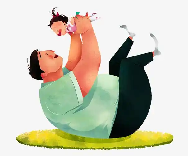 手绘可爱插图父亲节爸爸拥抱女儿