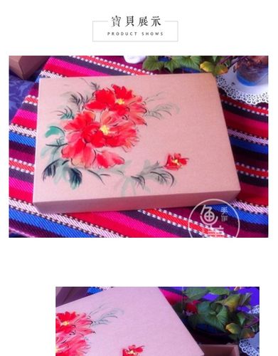 手绘包装盒天地盖礼盒手工绘画牡丹图旗袍包装茶叶服装外事礼品