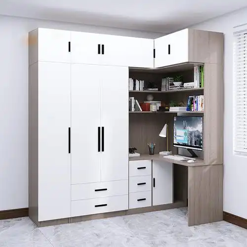 转角衣柜书桌一体组合小户型儿童房家用实木拐角书柜带书架电脑桌