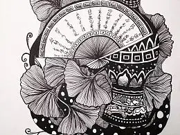 中国风黑白插画