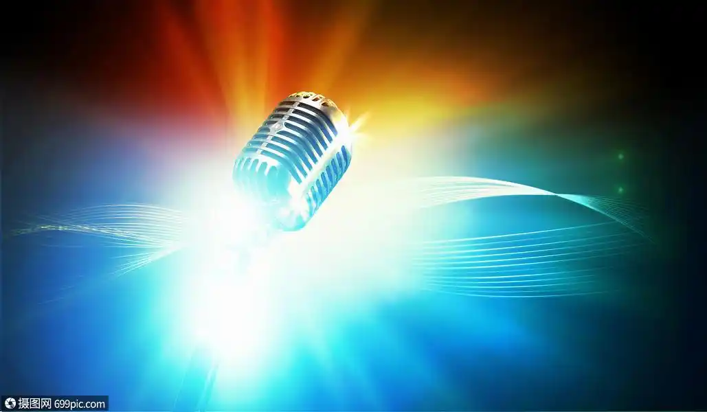 让们唱歌吧时尚的复古麦克风彩色背景音乐会金属