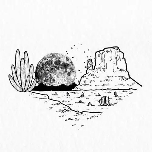 黑白风景插画手账图片