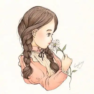 小女孩 侧脸 手绘