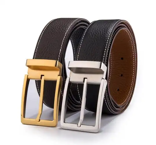 男士不锈钢扣头真皮腰带 原版荔枝纹双面进口头层牛皮针扣皮带3.