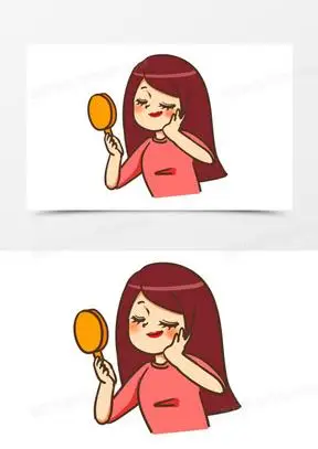 手绘卡通照镜子自恋免抠素材