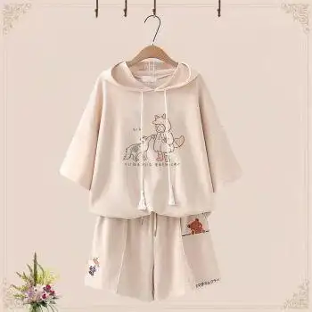 夏季韩版显瘦穿的衣服可爱小清新学院风短袖短袖短裤套装少女装新款