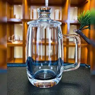 全净无图带把带盖水晶杯350毫升 提子杯