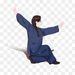 蹲马步的女性武术人物
