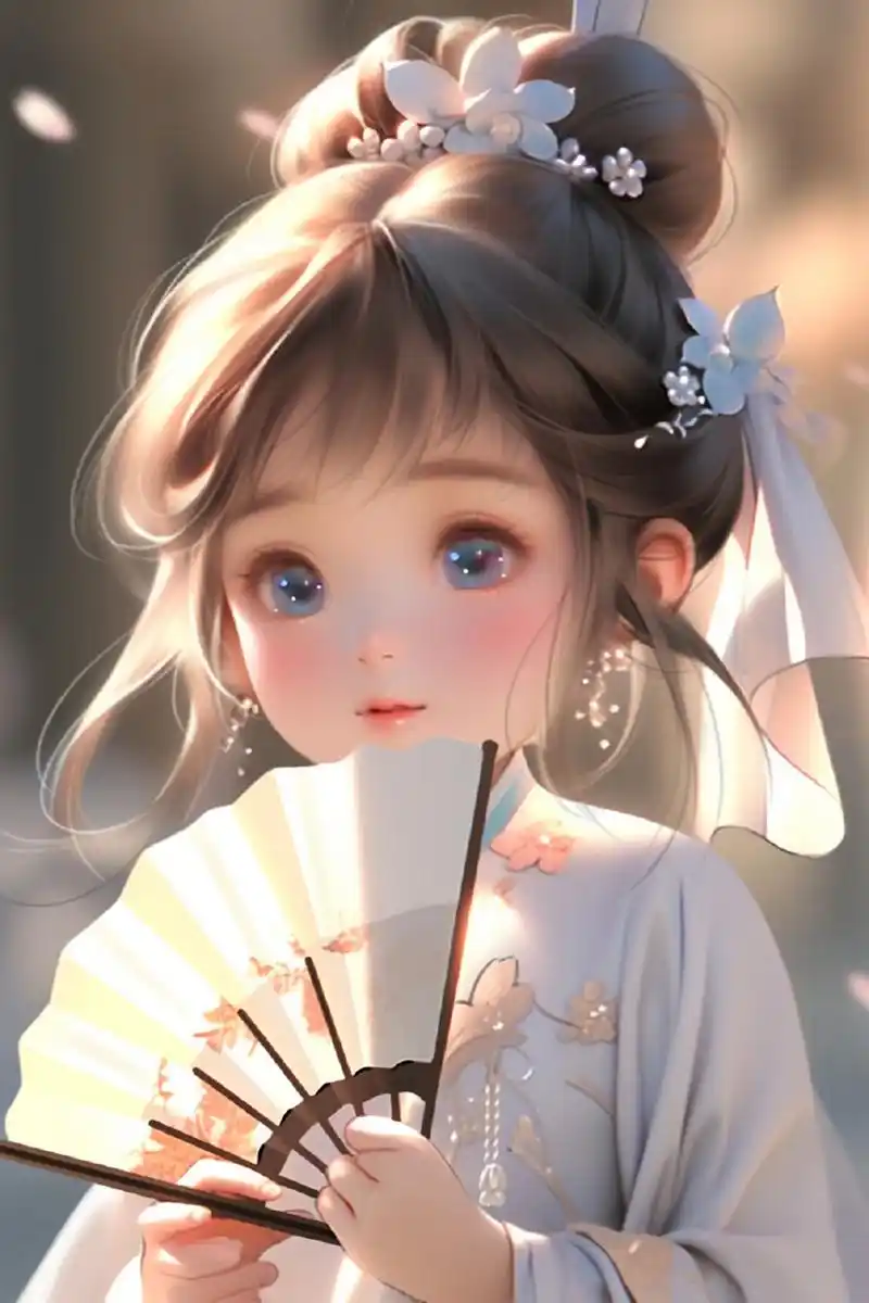 国潮风手握折扇小美人可爱壁纸 676767