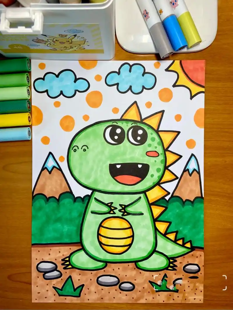 【小恐龙04】儿童画幼儿简笔画教程简单马 原创儿童画,步骤图和色号