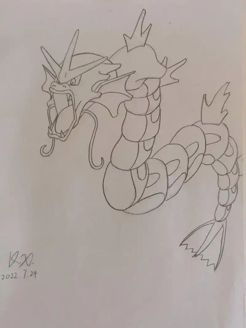 宝可梦彩铅手绘暴鲤龙 彩铅手绘暴鲤龙一条,昨天不小心踢了一脚我家的