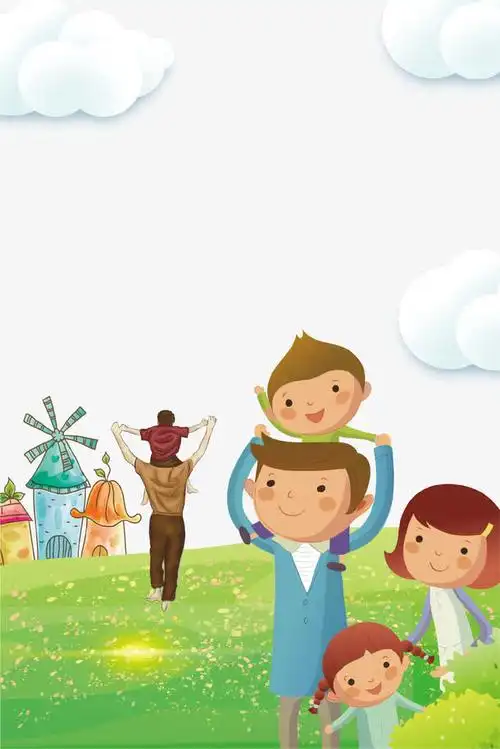 卡通手绘亲子春游旅行插画