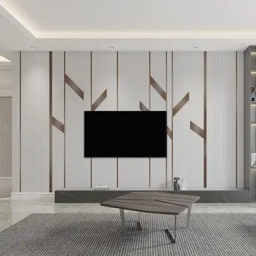 电视背景墙壁纸墙布2021新款装饰客厅简约轻奢风线条格栅影视壁画