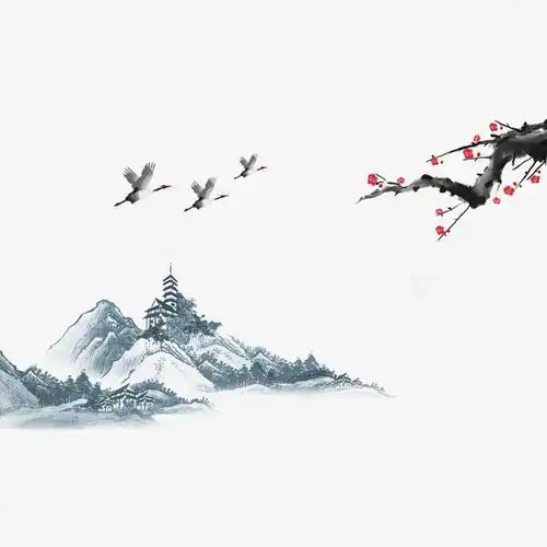 淡雅典雅山水墨画免抠素材