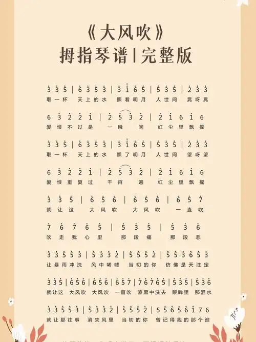 简谱   #拇指琴   #光遇琴谱   #大风吹