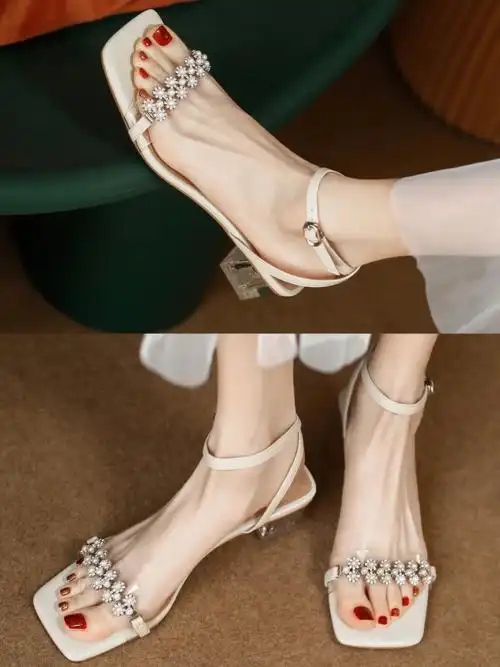 敲级无敌水钻珍珠凉鞋6060靓瞎俄的眼