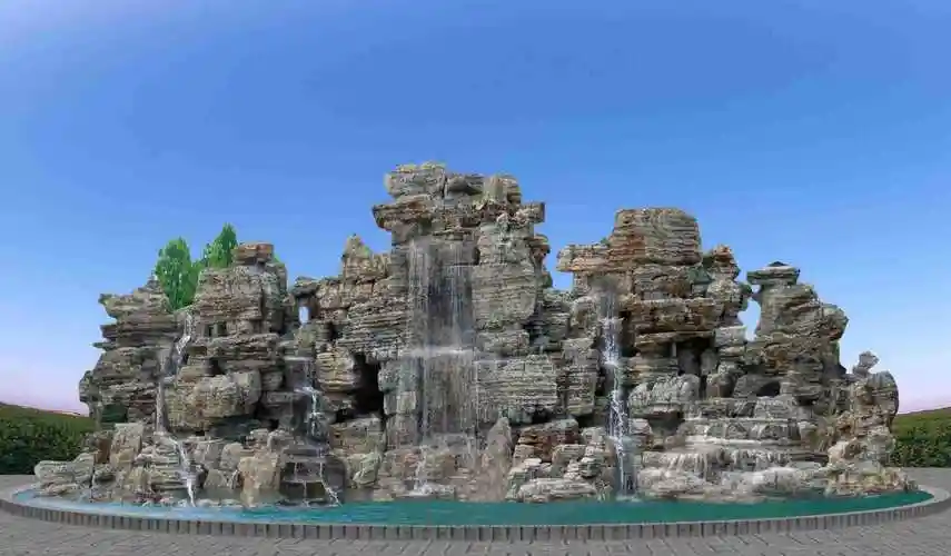 大型青色岩层景观假山瀑布流水 长年合作园林公司工厂货源稳定