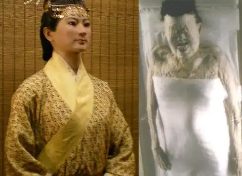 长沙马王堆一号汉墓墓主辛追复原像与其尸体