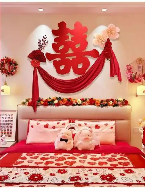 婚房布置床头装饰结婚女方卧室套装男方新房主卧背景墙婚礼喜字贴