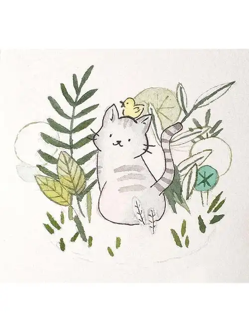 自学水彩简单的小清新插画附线稿过程图