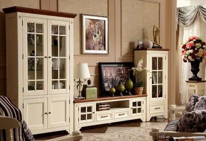 法式田园手工雕花北美鹅掌楸纯实木电视左柜 电视柜-里外