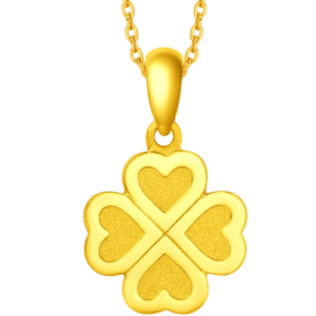 周大福情人节礼物ing系列幸福四叶草足金黄金吊坠工费120计价f220047