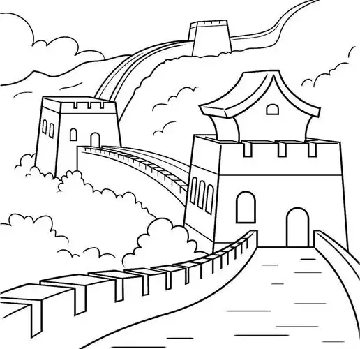 中国长城主题简笔画线框图绘制与涂色技巧详解