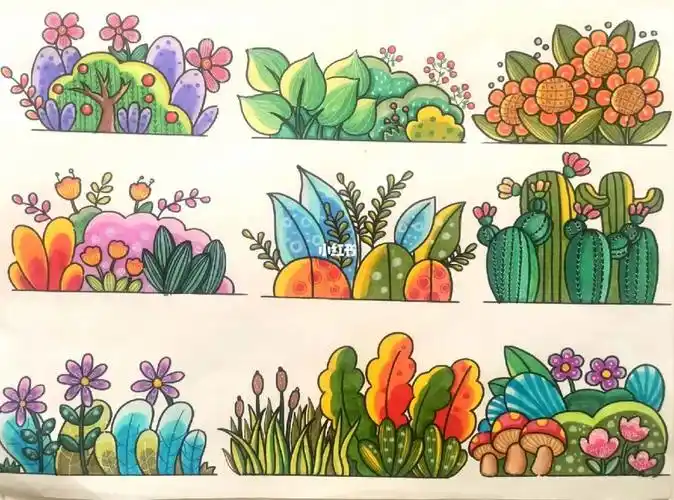 儿童画草丛灌木丛万用小模板