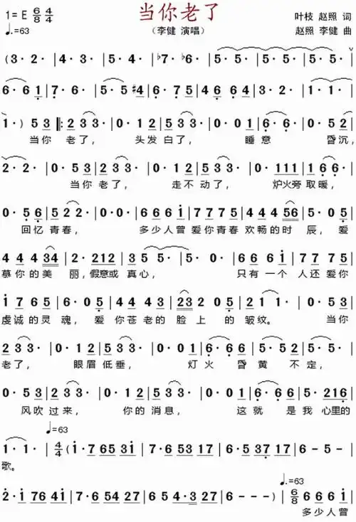 《当你老了》简谱歌谱