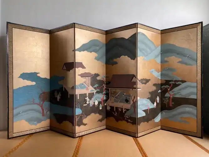 日本岩彩画和式金箔屏风