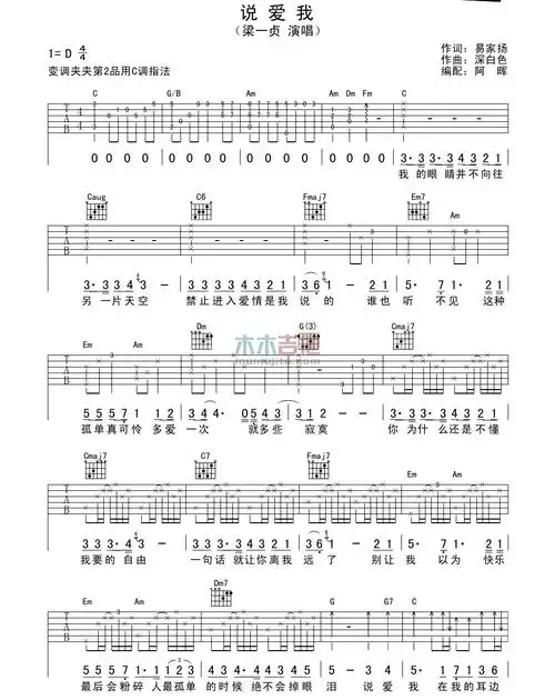 说爱我(吉他谱)