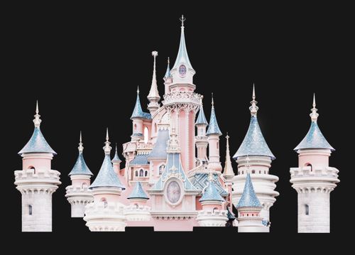 城堡雕塑迪士尼婚礼欧式城墙蓝粉色拱门浪效果图手绘psd素材