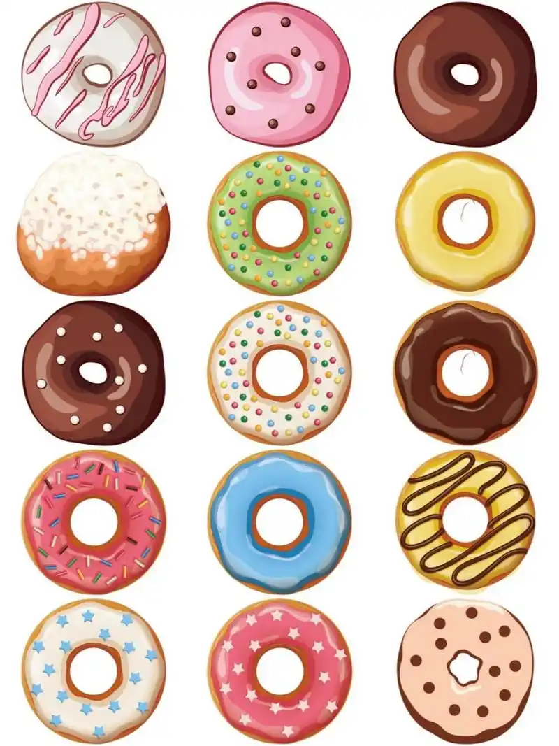 儿童插画,壁纸插画,手账海报封面装饰等 	 手绘卡通可爱甜甜圈图案