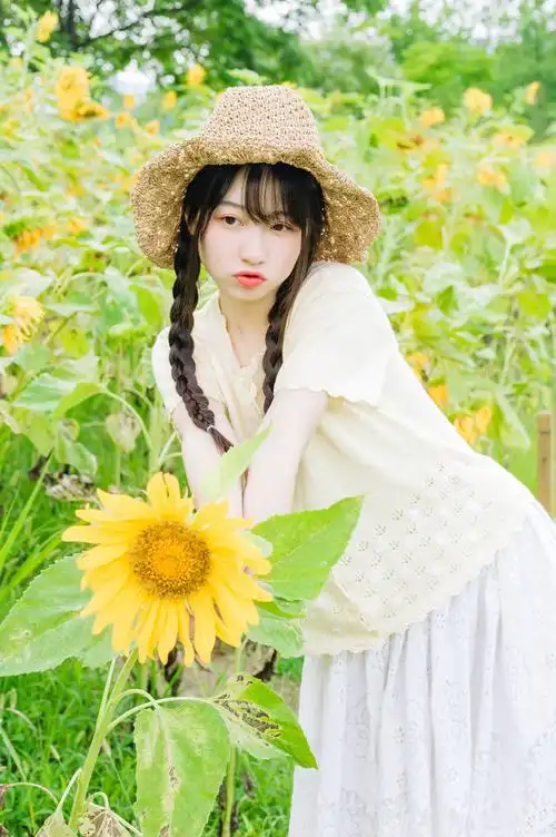 麻花辫美女清新文艺户外写真图片