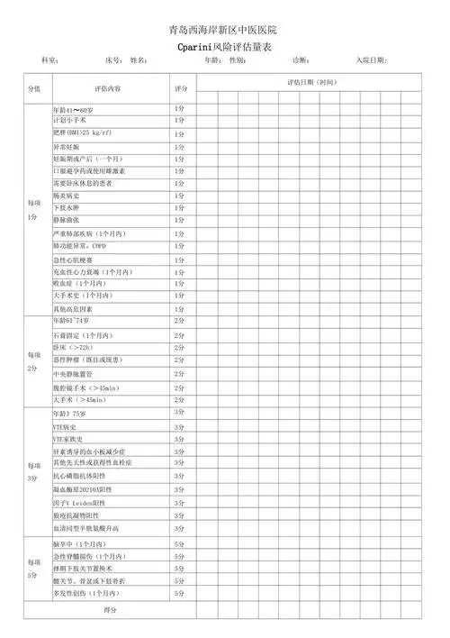 caprini风险评估量表