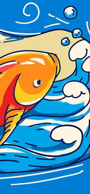 成语故事如鱼得水撞色线稿描边原创手绘插画