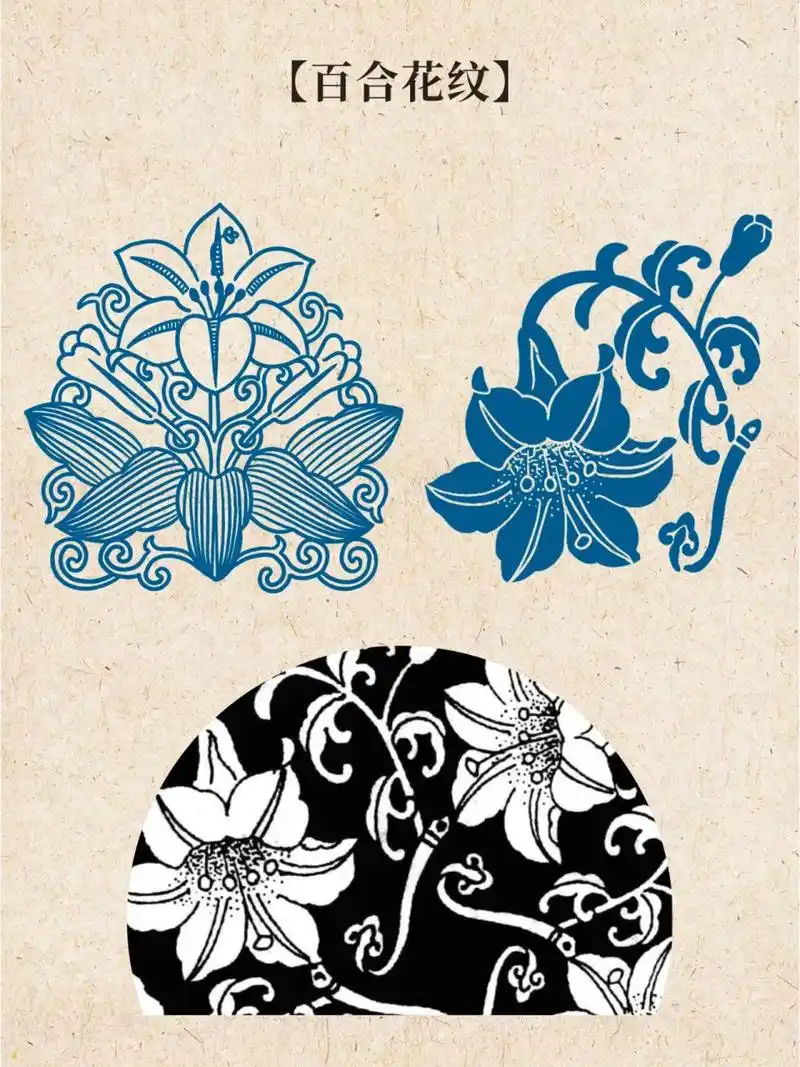 每日一画|中国传统纹样图案|百合花纹 【介绍】百合花:有百事合心之意