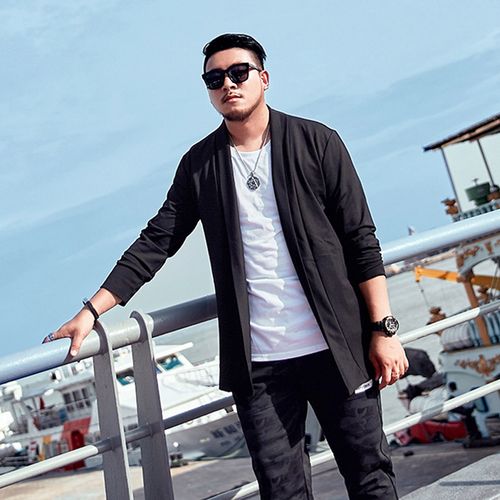 大码外套风衣秋季薄款潮宽松中长款帅气披风开衫加肥加大胖子男装