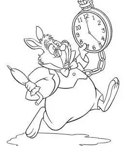 拿着怀表的爱丽丝梦游仙境的兔子先生涂色简笔画大全