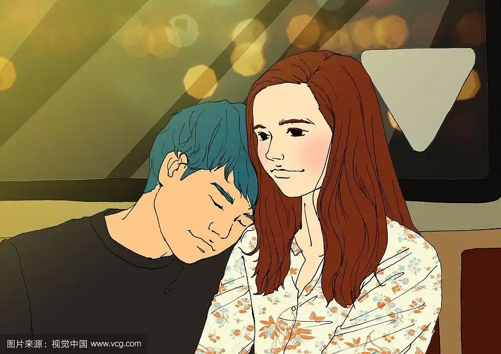 男人靠在女人的肩膀上